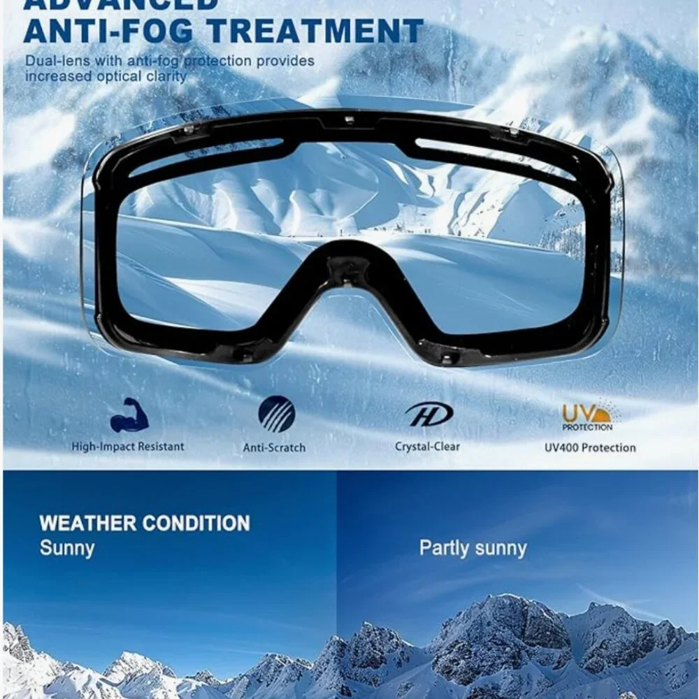 TWO! Ski Snowboard Goggles, Anti-fog 100% UV Protection